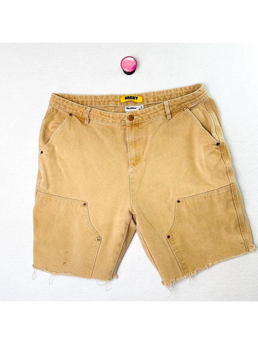 Butter‎ Goods Baggy Denim Shorts Skatewear Carpenter Raw Hem Tan Mens 38